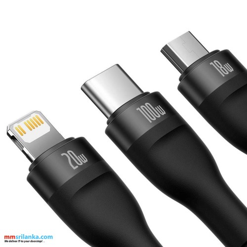 Baseus Flash Series Ⅱ Two-for-three Charging Cable U+C to M+L+C  100W 1.2m